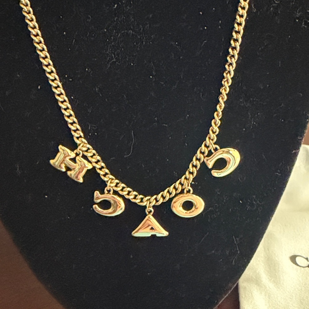 NWT Coach Signature Logo Charm Pavé and Enamel Necklace with dustbag - Picture 5 of 8